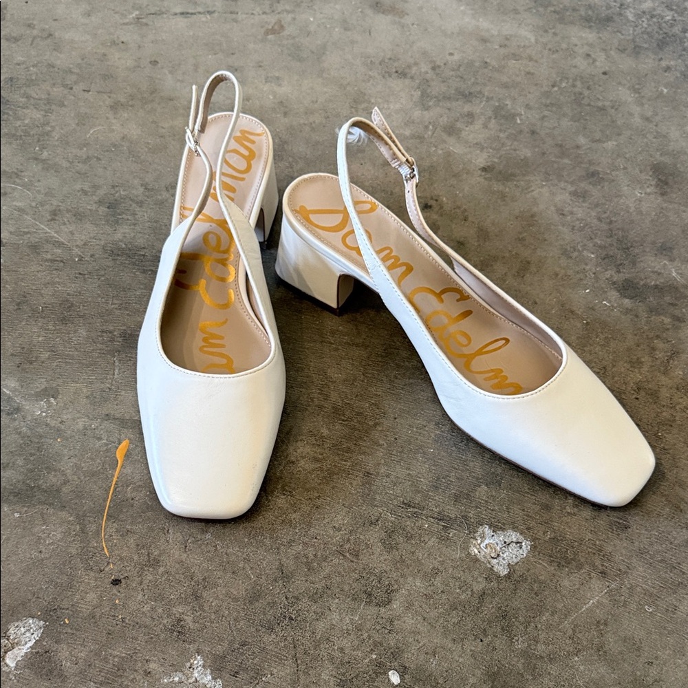 Sam Edelman White Square Toe Slingback Block Heels
